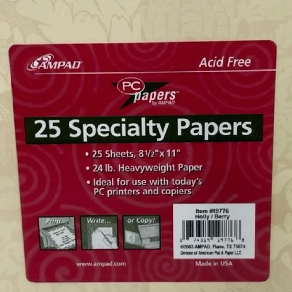 Ampad Holly Berry Christmas Holiday Specialty Printer Paper USA 25 Pack Set of 2